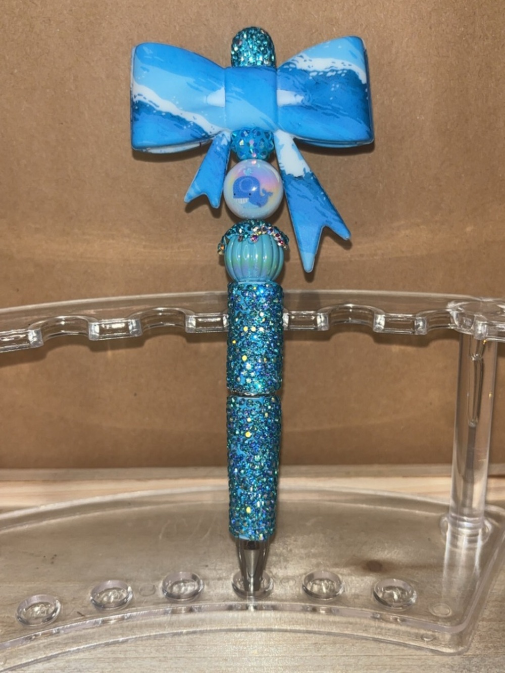 Handmade Blue Glitter Bow Decorative Pen